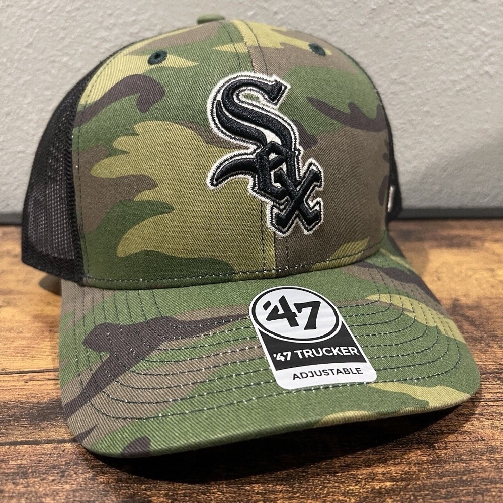 '47 Brand Chicago White Sox Camo Trucker Snapback Hat Cap Green Black MLB NEW